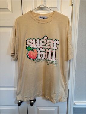 Sugarhill Beige Graphic Short Sleeve Tee with Pink Accent